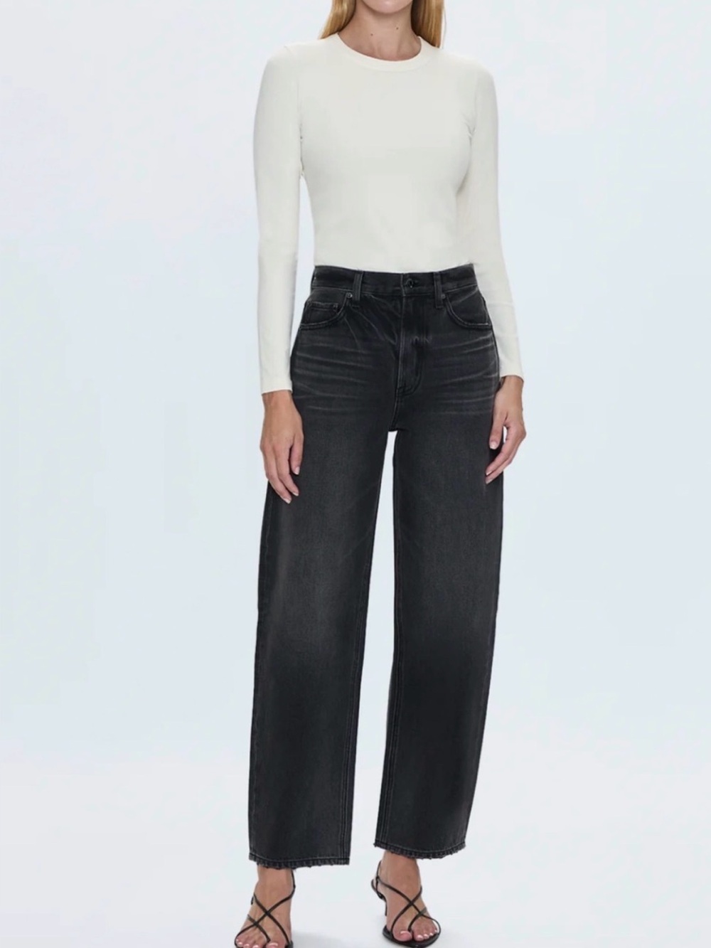 PISTOLA Wes High Rise Barrel Jeans in Caviar Faded Black size 26